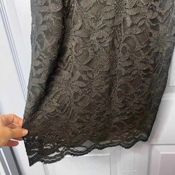 Morgan & Co Black Lace Sleeveless Ribbon Tie Back Sheath Cocktail Dress Size 7/8 - Picture 6 of 11